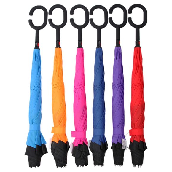 Reverse Folding Umbrella Men Women C Handle Windproof Double Layer Purple - Picture 1 of 3